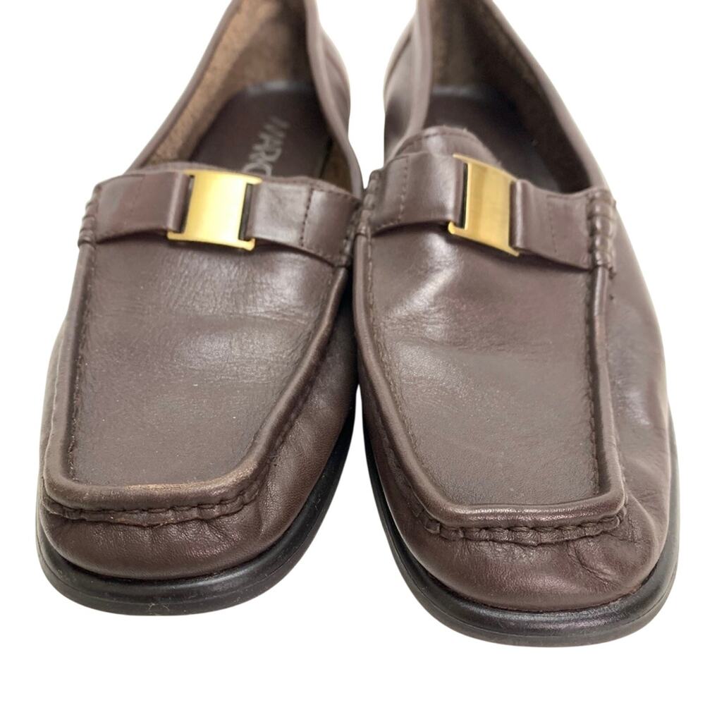 MARKON Womens Square Toe Brown Leather Loafers Flats ALPHA Slip On Shoes sz 10 - Picture 7 of 16